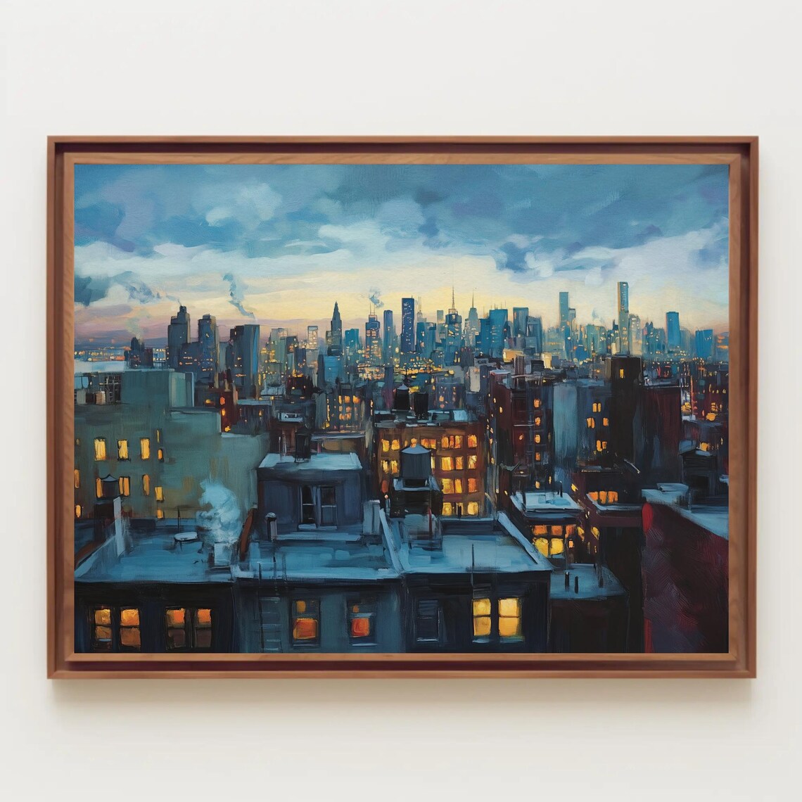 New York City Rooftop Skyline At Blue Hour Dusk Painting Poster - Image 2