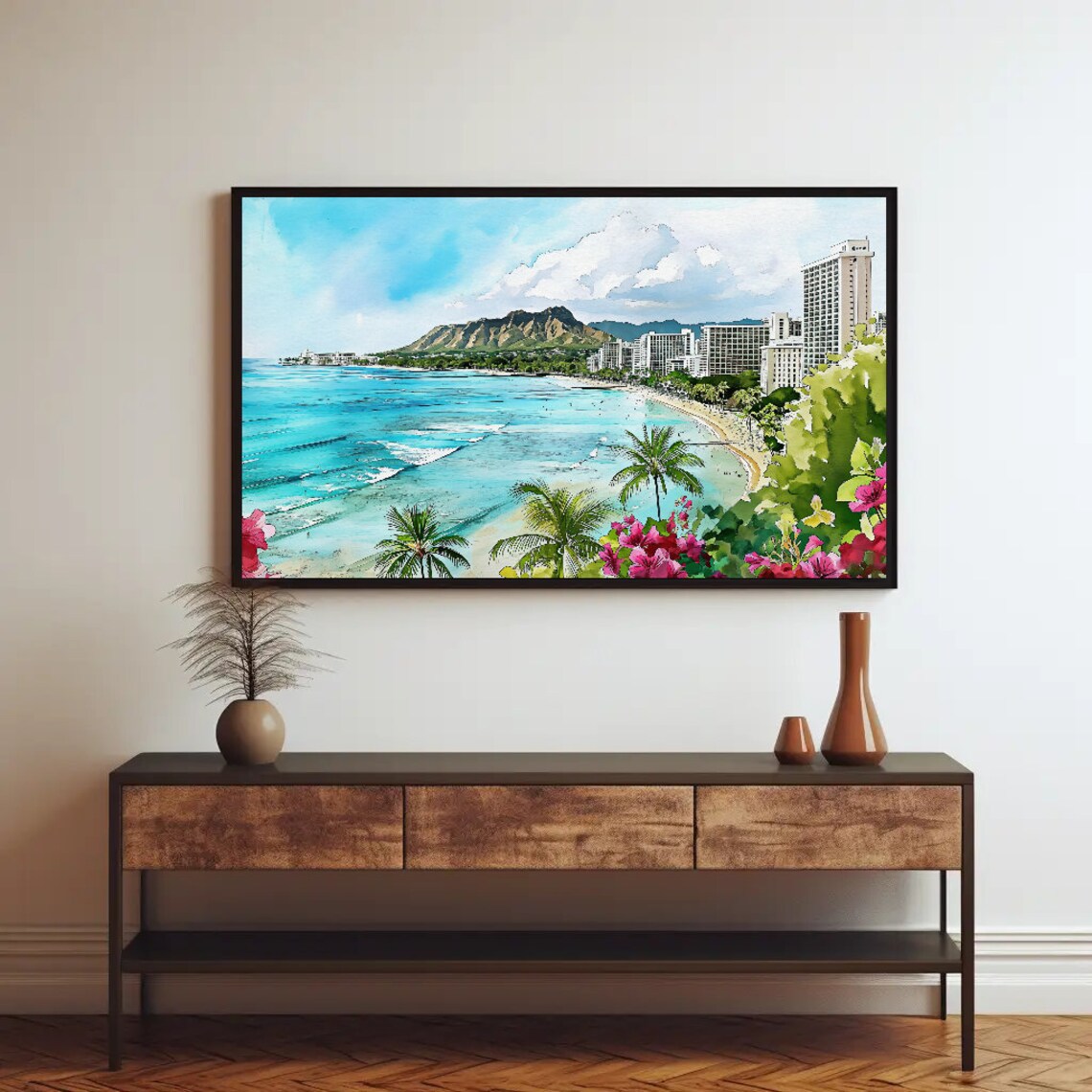 Waikiki Beach Hawaii Landscape Travel Poster