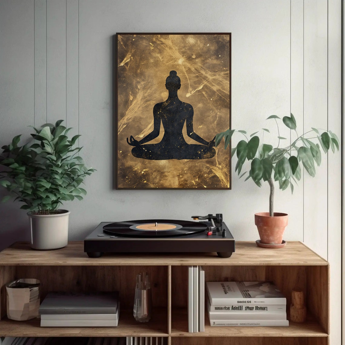 Black Yogi Silhouette Meditating on Gold Marble Meditation Wall Poster - Image 2