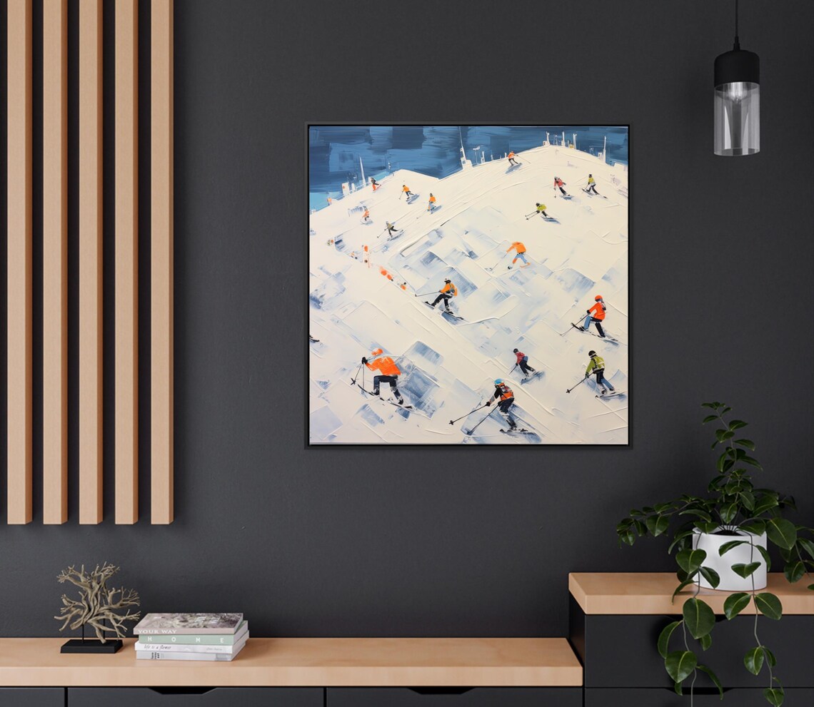 Skiers Descending Snowy Slope Abstract Winter Sports Scene Poster - Image 2