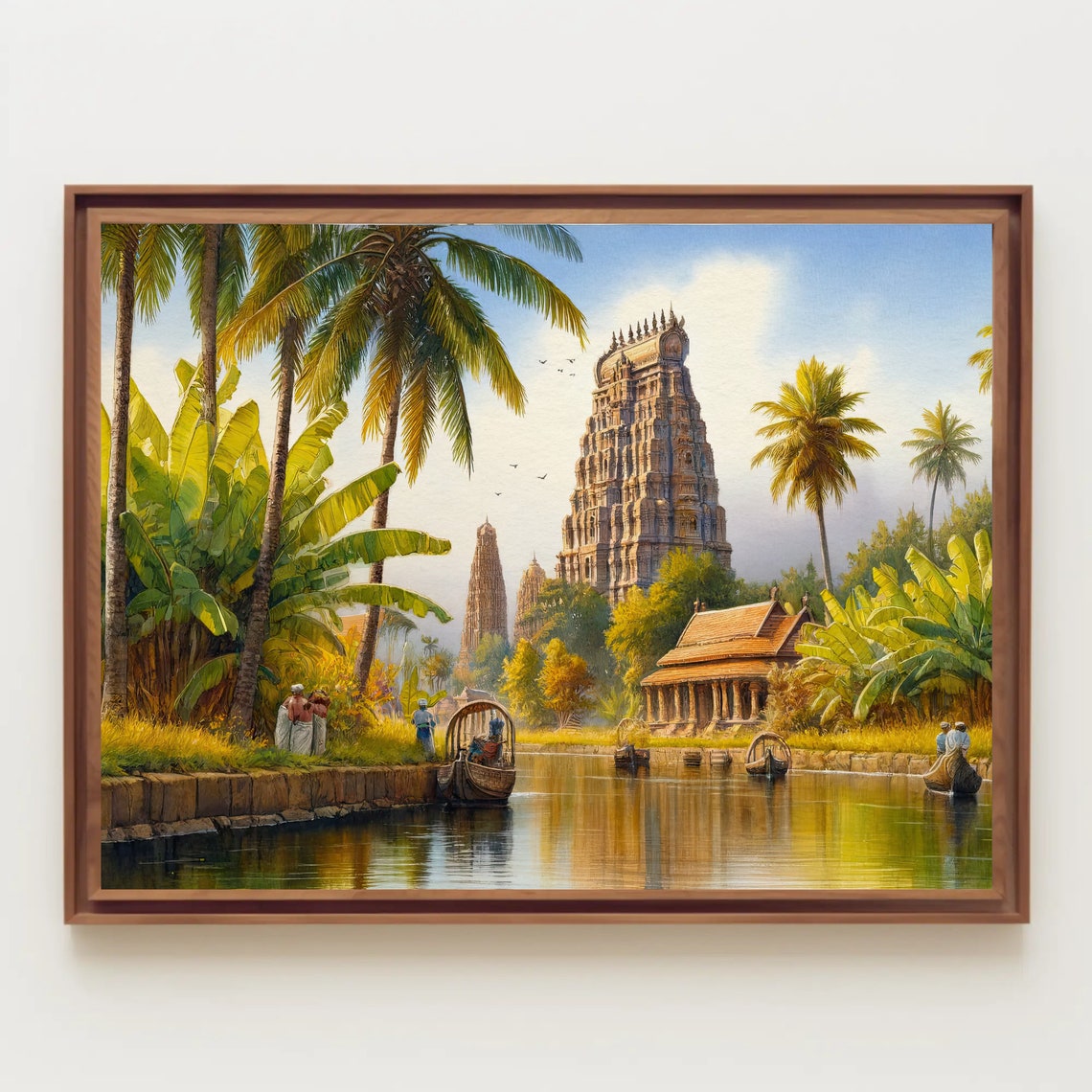 South Indian Temple Tower On Backwater Palms Painting Poster