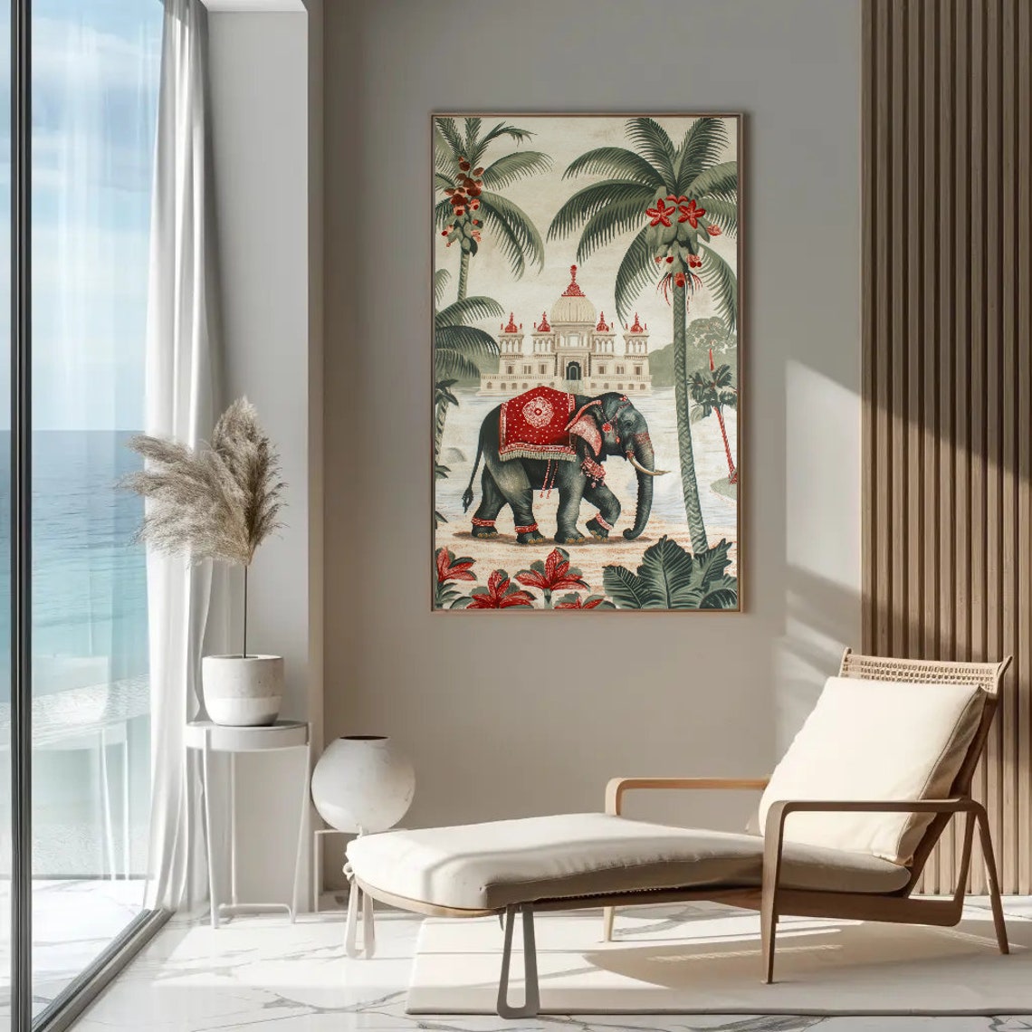 Indian Elephant Before Palace Tropical Vintage Chinoiserie Poster - Image 4