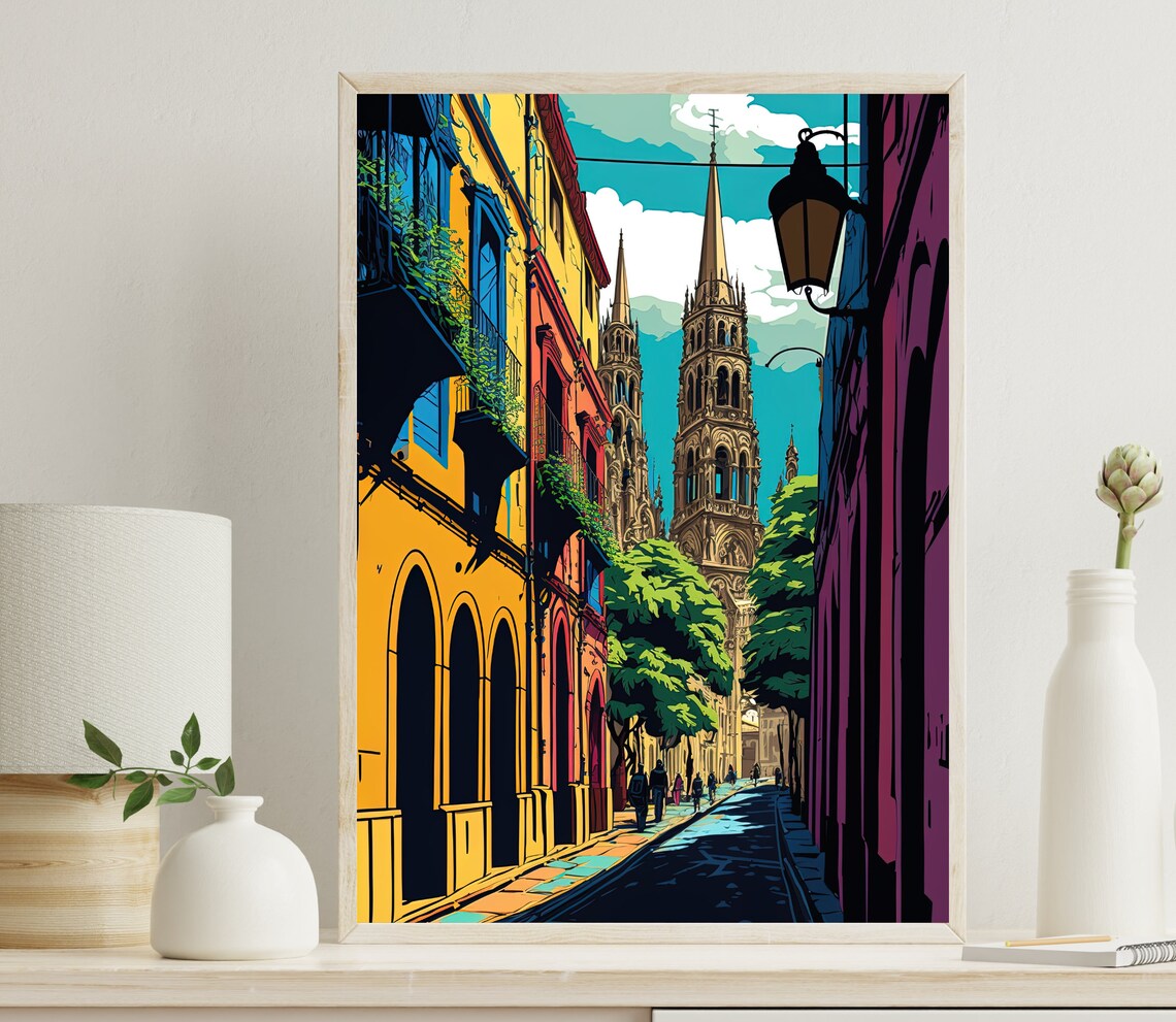 Guadalajara Mexican Art Print, Modern Living Room Decor