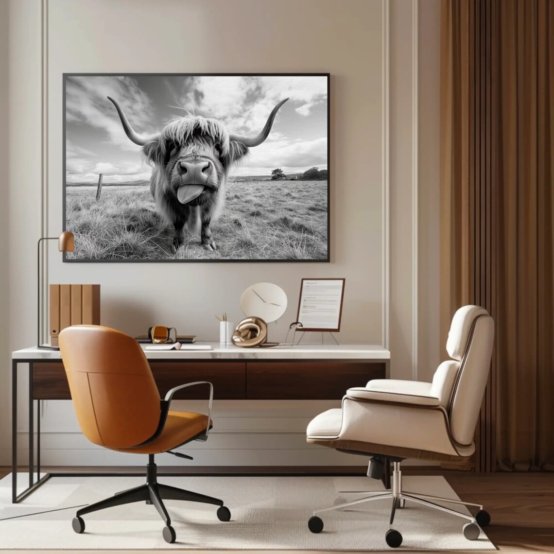 Funny Highland Cow Sticking Tongue Out Black White Farm Poster - Image 4