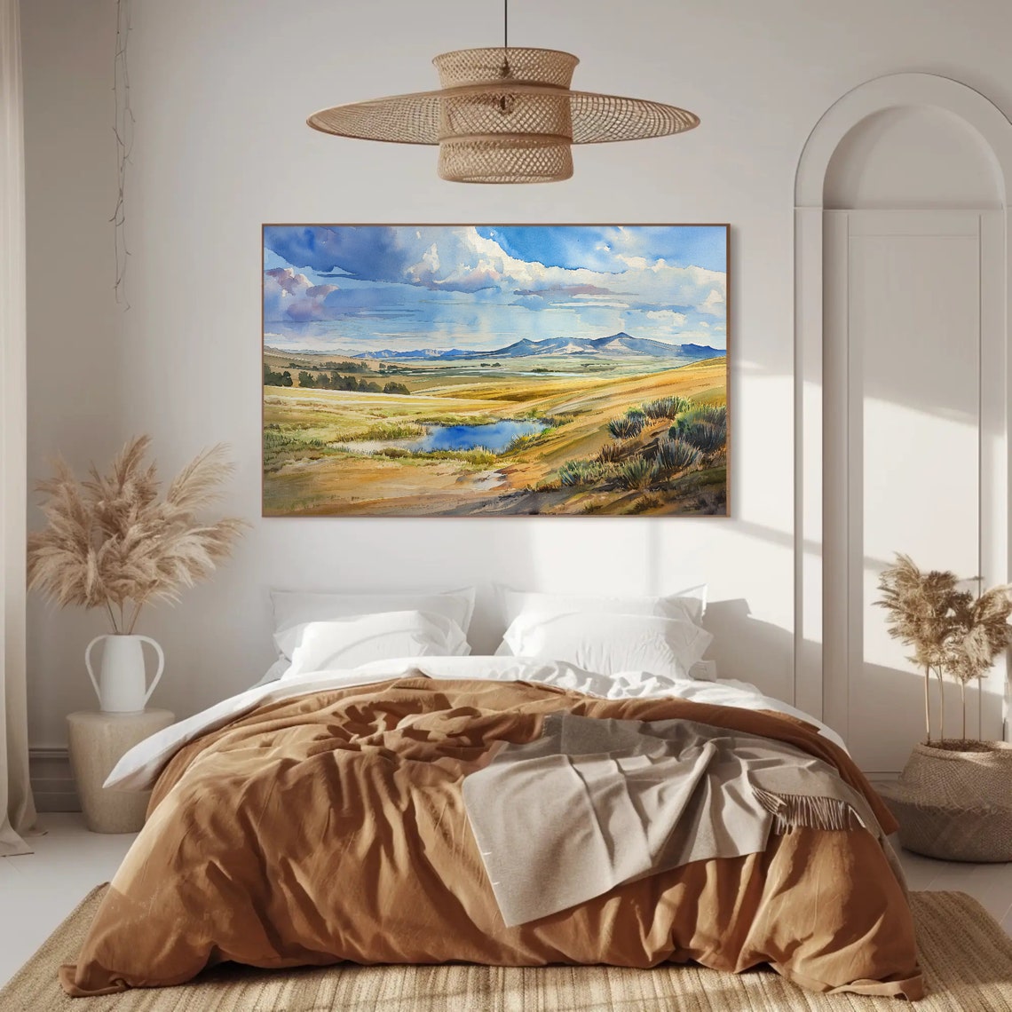 Wyoming Prairie Pond Under Big Sky Landscape Watercolor Poster - Image 3