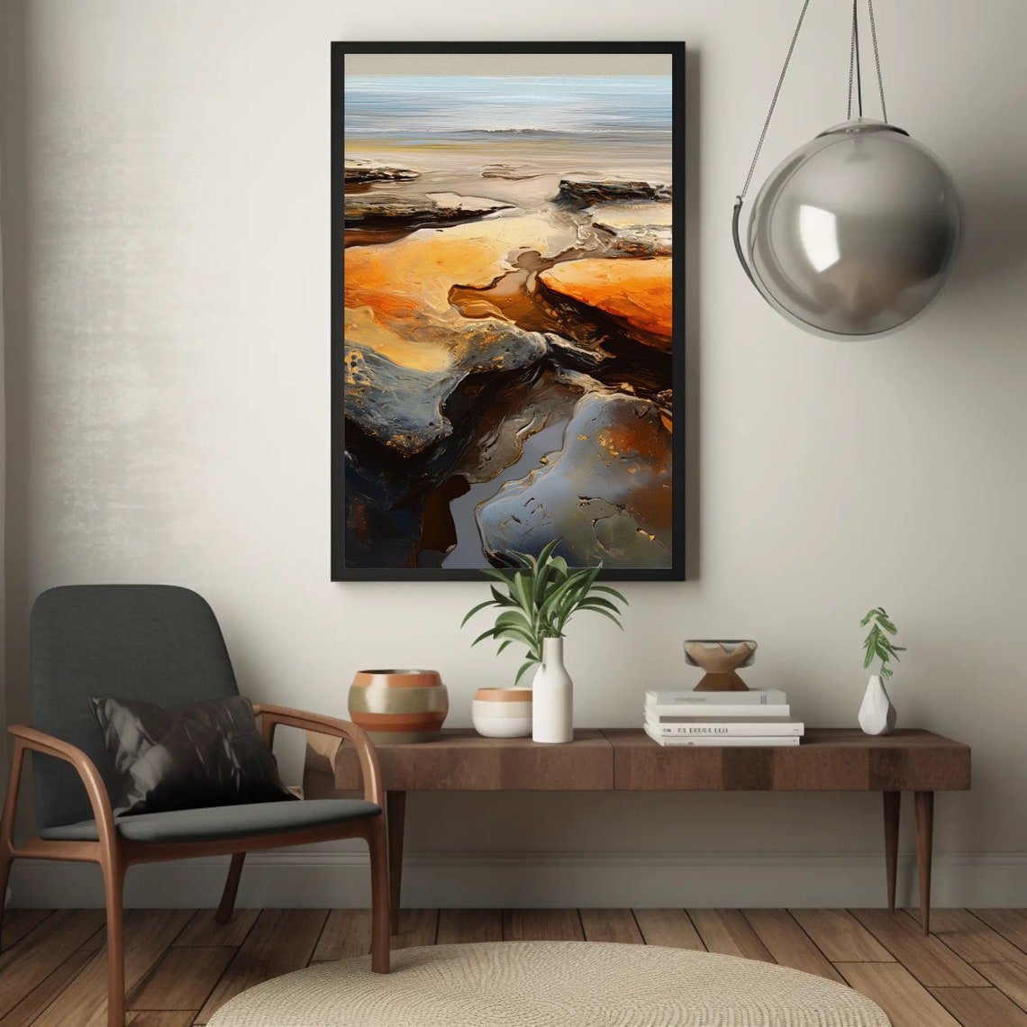Abstract Beach Rocks Golden Tide Pools Ocean Shoreline Poster - Image 5