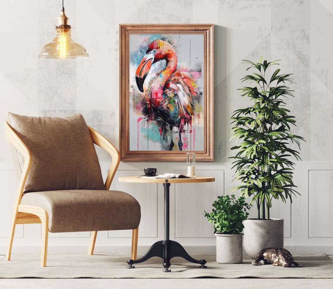 Abstract Flamingo Pink Paint Splash Vibrant Modern Art Poster - Image 2