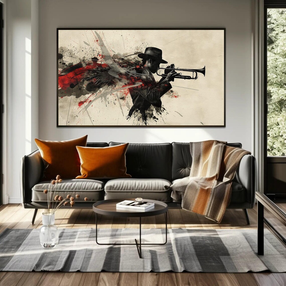 Jazz Trumpeter In Hat Silhouette Ink Splash Modern Music Poster - Image 5