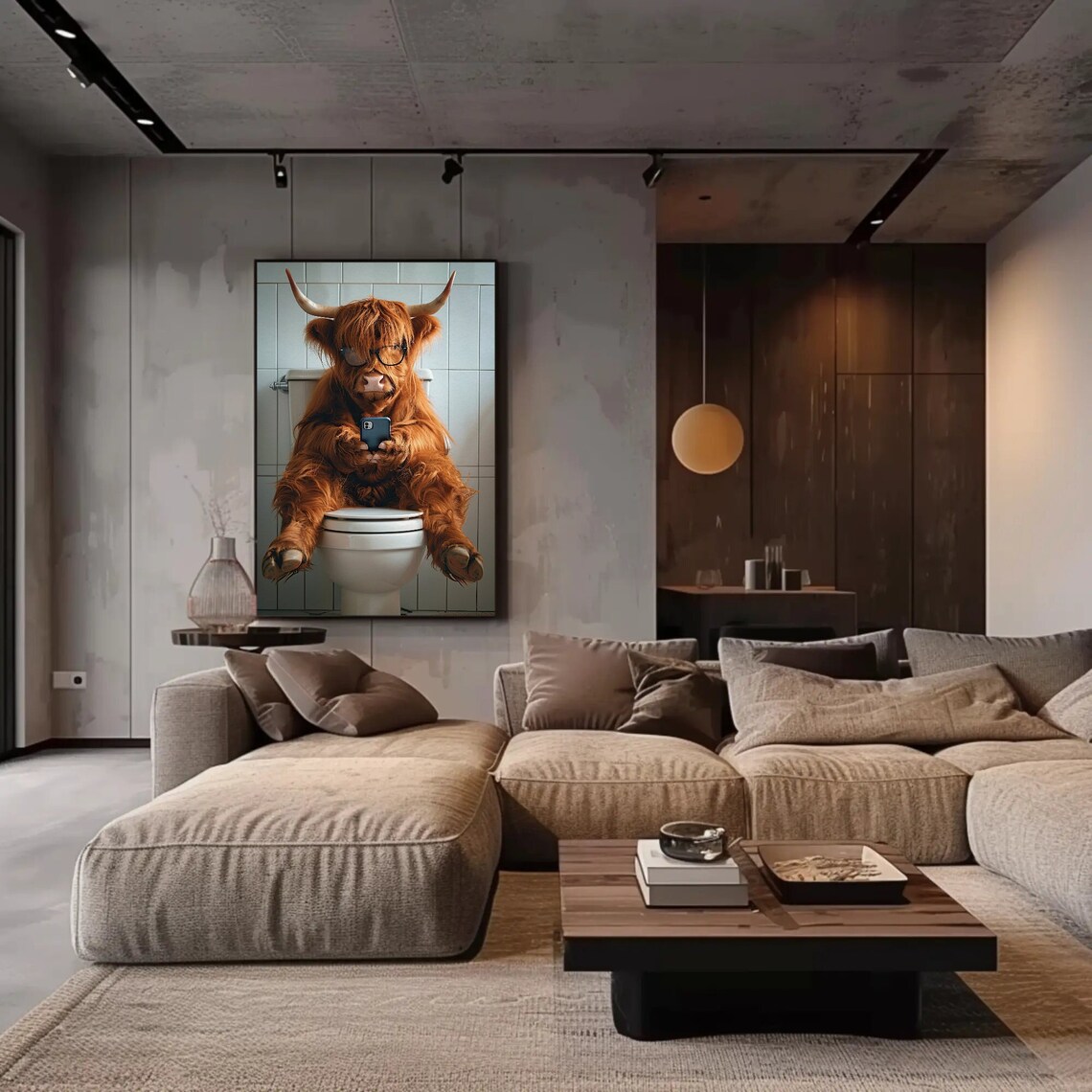 Highland Cow On The Toilet Bathroom Humor Art Print - Image 3