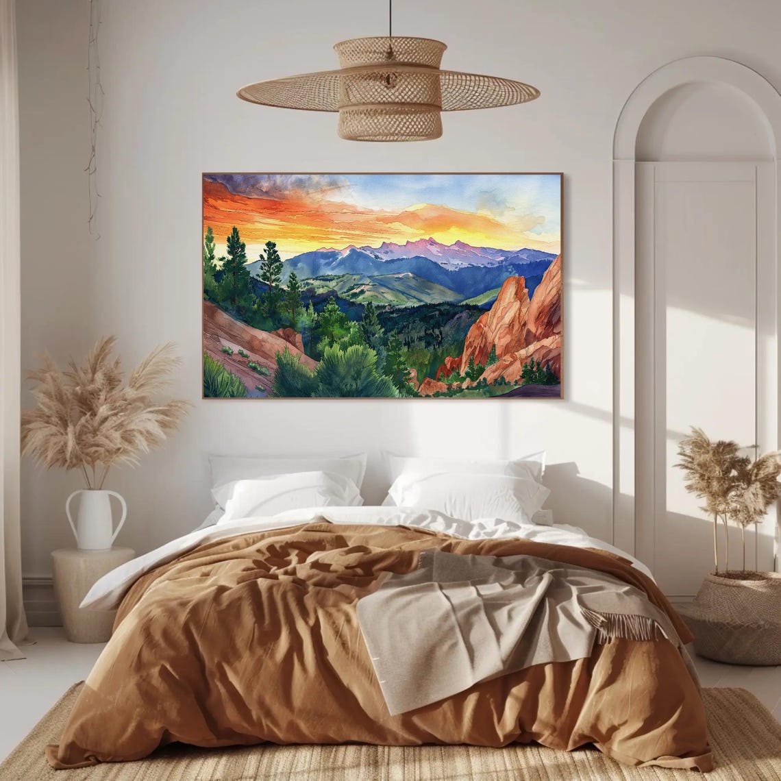 Colorado Springs Sunset Red Rocks Mountain Watercolor Scenic Poster - Image 2
