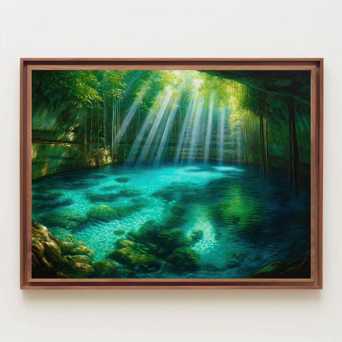 Hidden Turquoise Cenote Pool With Shafts of Jungle Sunlight Poster - Image 3