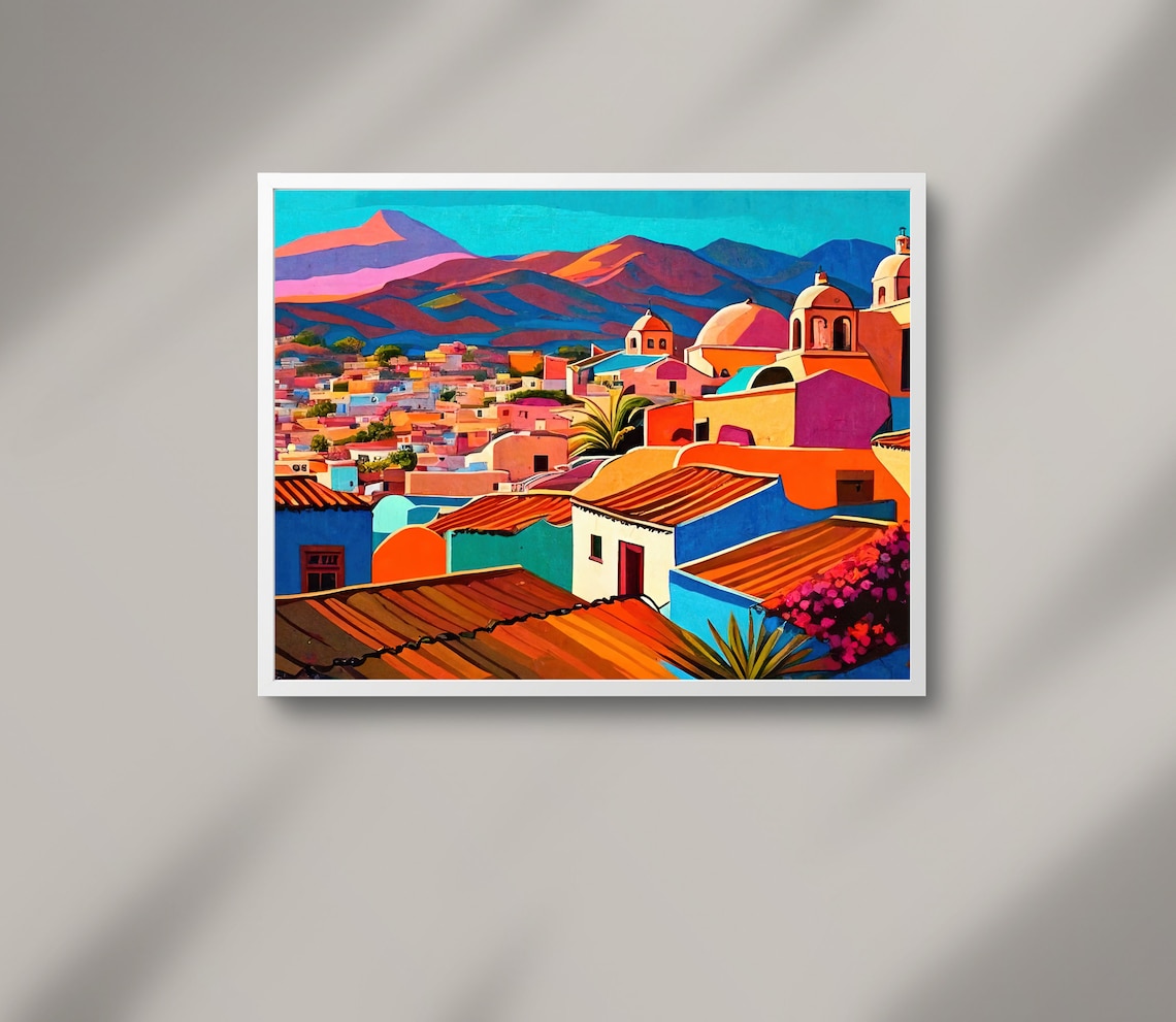 Colorful Mexican Mountain Town Rooftops With Domed Church Poster - Image 5