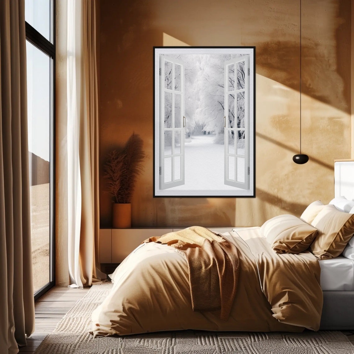 Snowy Forest Faux Window Open Window White Winter Scene Poster - Image 5