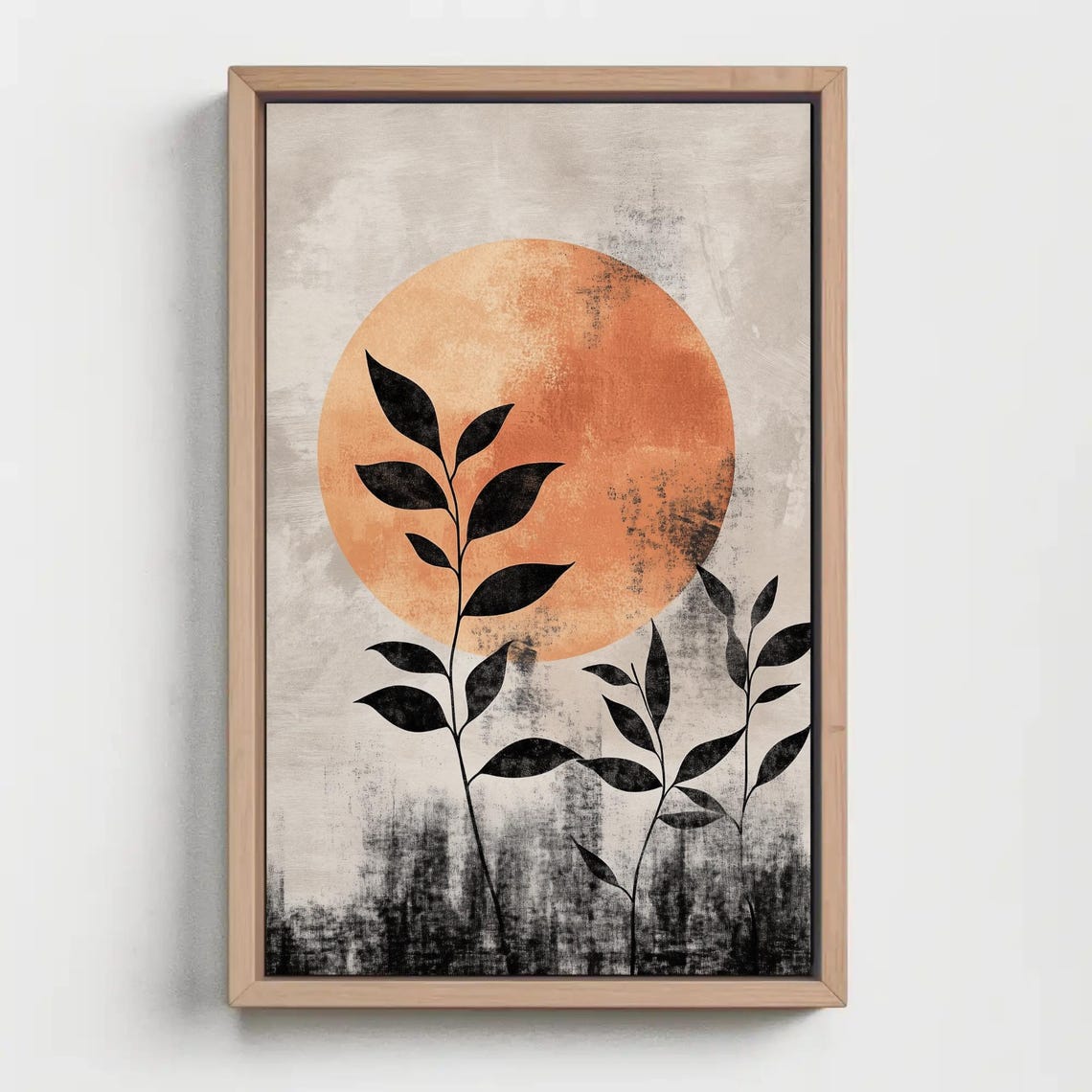 Mid Century Modern Orange Sun And Black Leaves Abstract Art Poster - Image 3