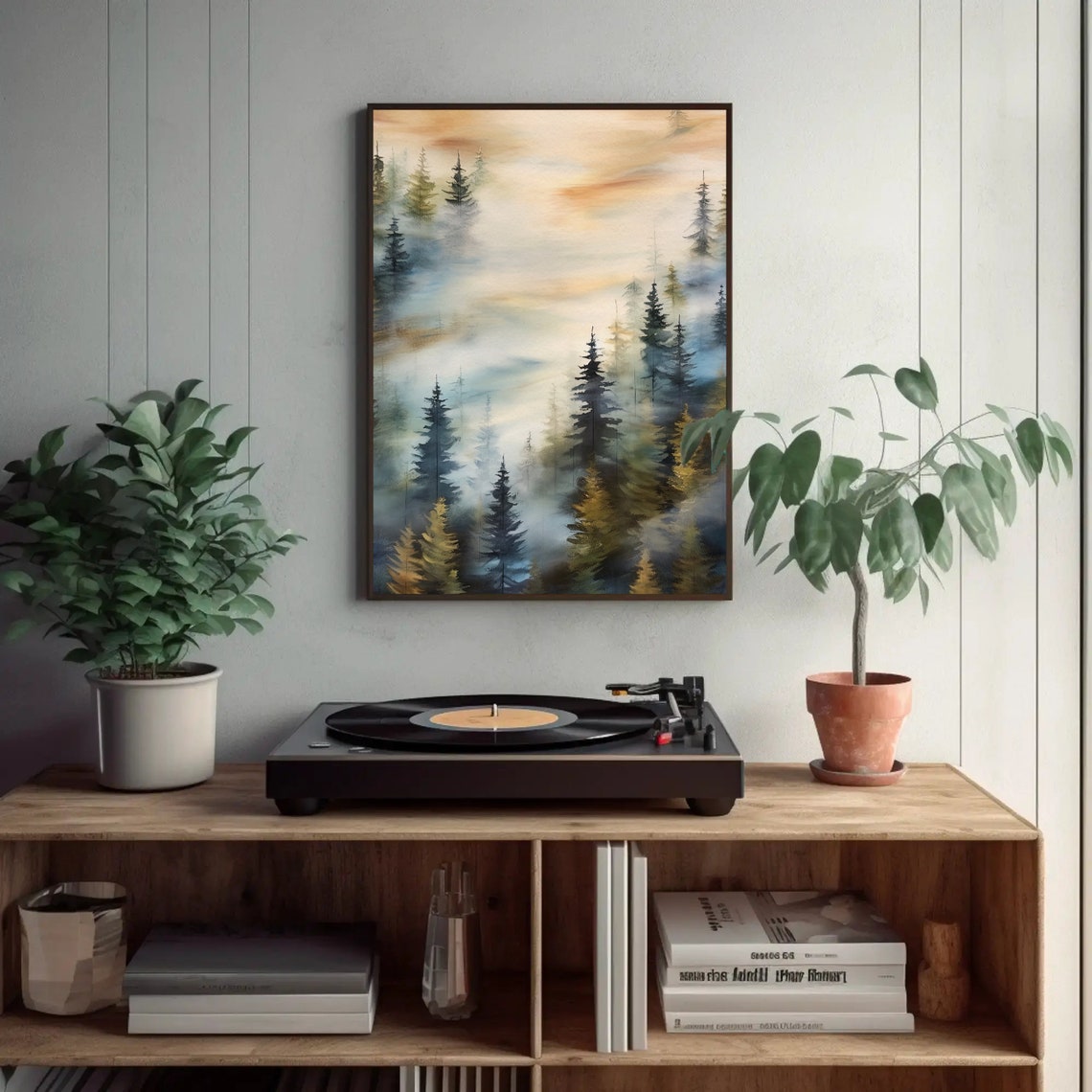 Abstract Foggy Mountain Art Print Modern Nature Landscape Decor For Living Room Framed Wall Art - Image 2