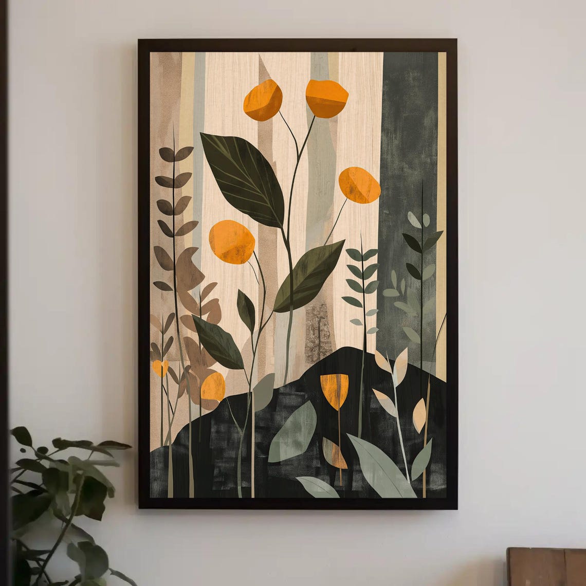Modern Abstract Botanical with Bold Orange Blooms Artwork Poster