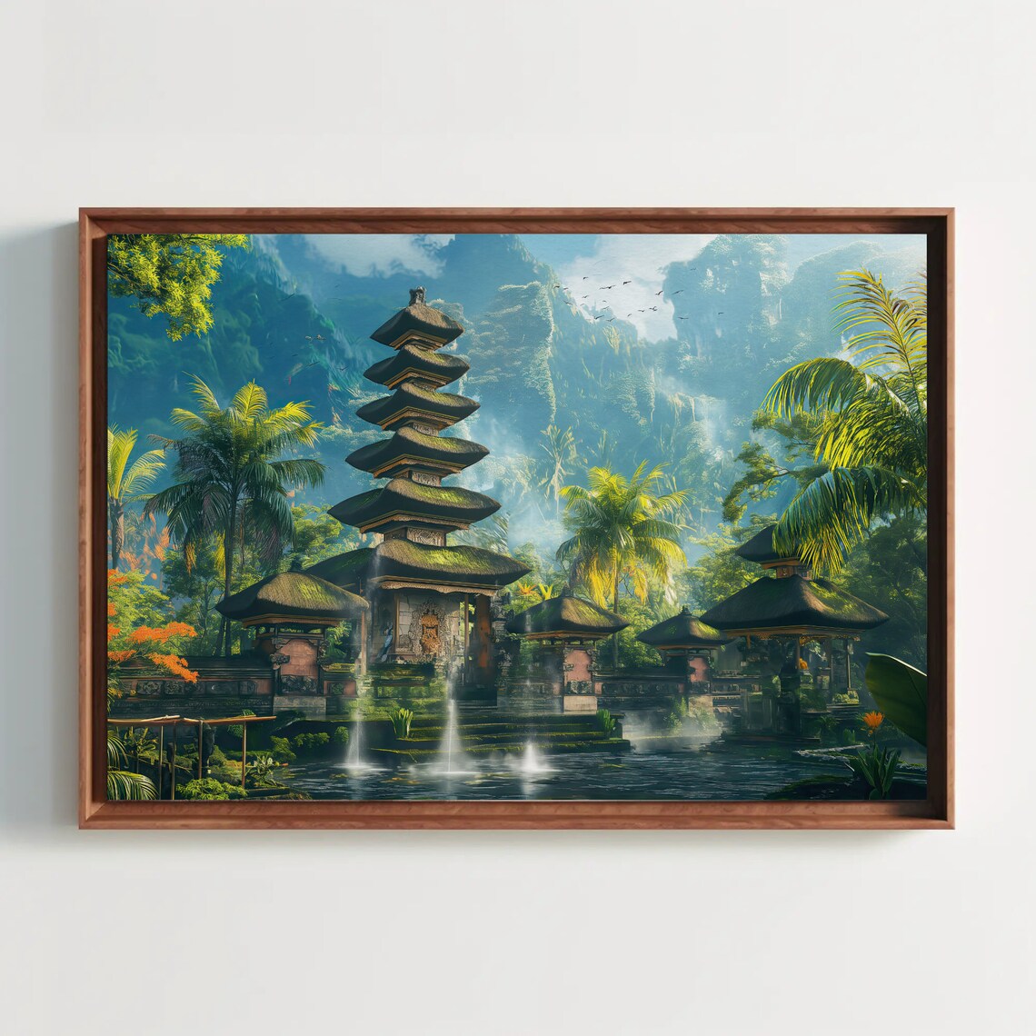 Bali Temple Lake Meru Tower Jungle Indonesia Travel Art Poster
