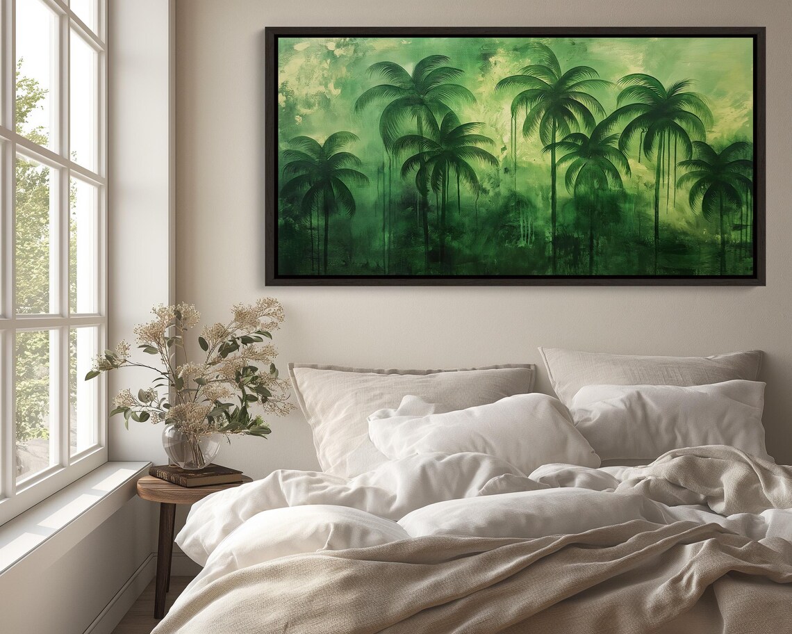 Lush Green Palm Trees Abstract Tropical Oil Painting Art Poster - Image 5