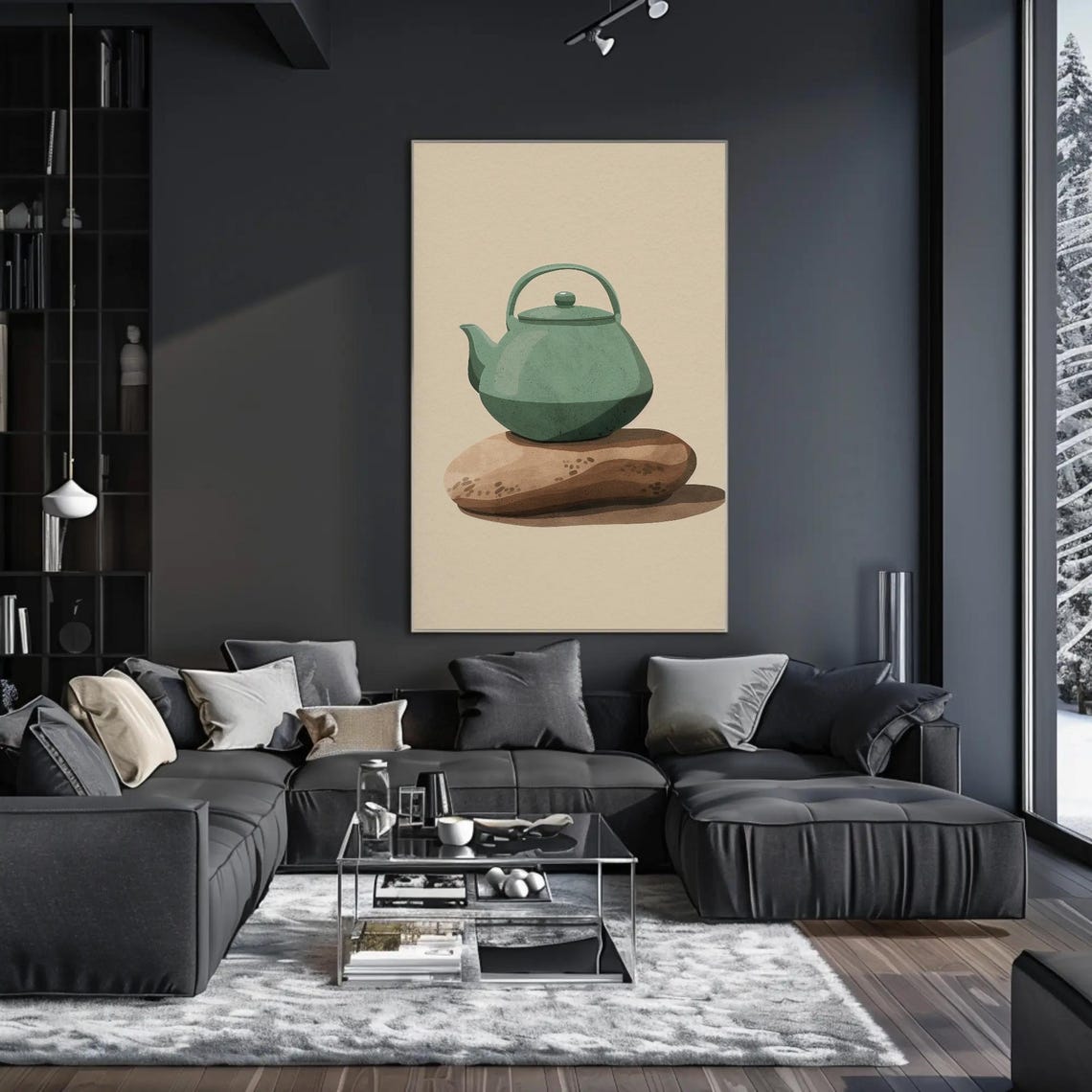 Sage Green Teapot On Stone Minimalist Kitchen Still Life Poster - Image 2