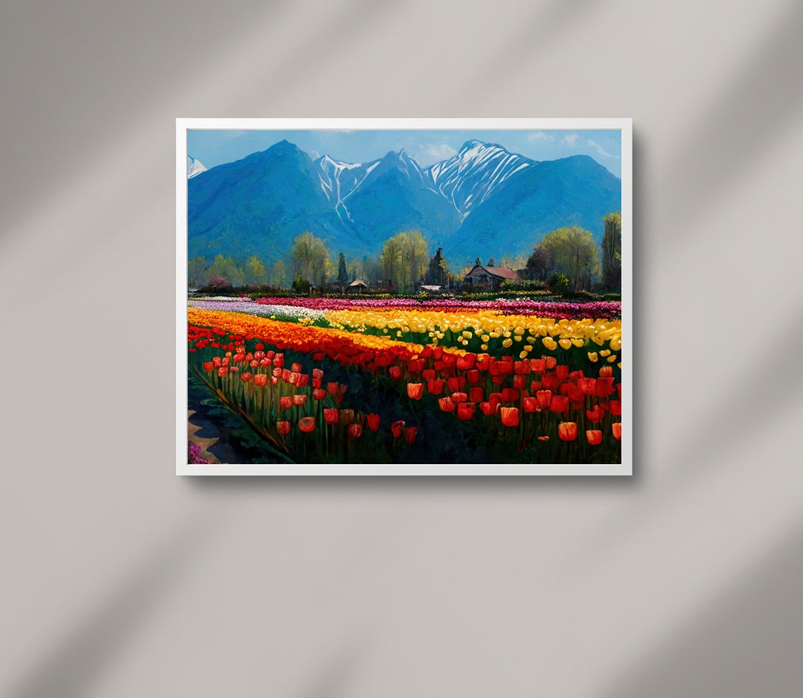 Kashmir Tulip Fields in Bloom Beneath Snowy Himalayan Peaks Art Poster - Image 4
