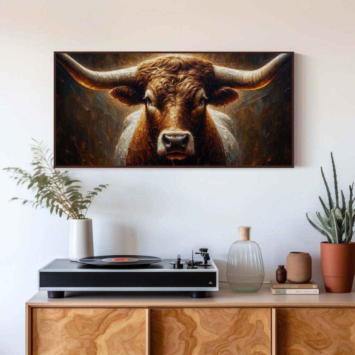 Texas Longhorn Bull Dramatic Oil Painting Western Style Poster - Image 3