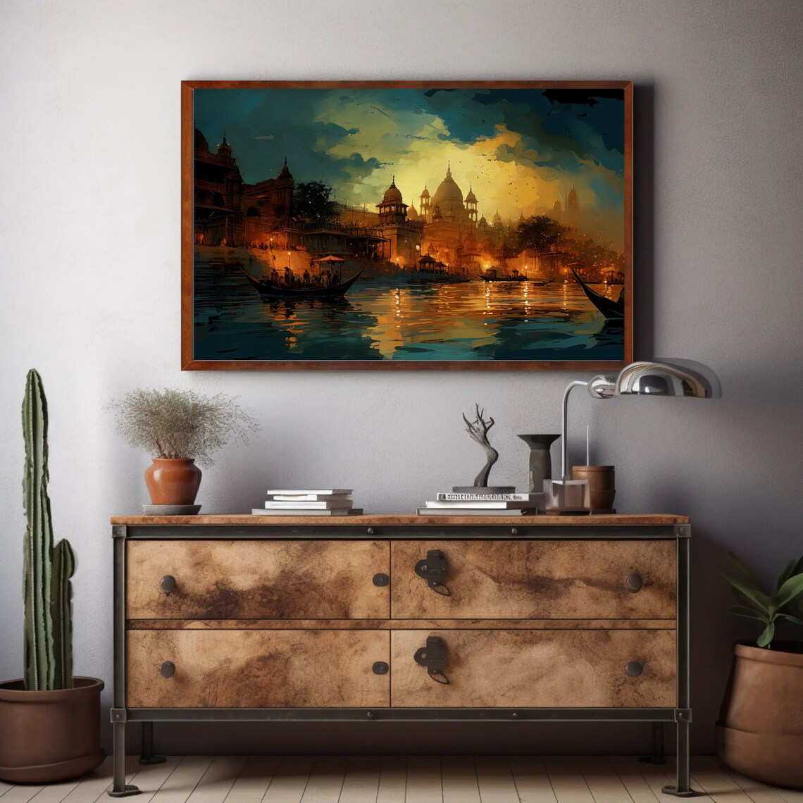 Ancient Indian City Night, South Asian Travel Poster - Image 2