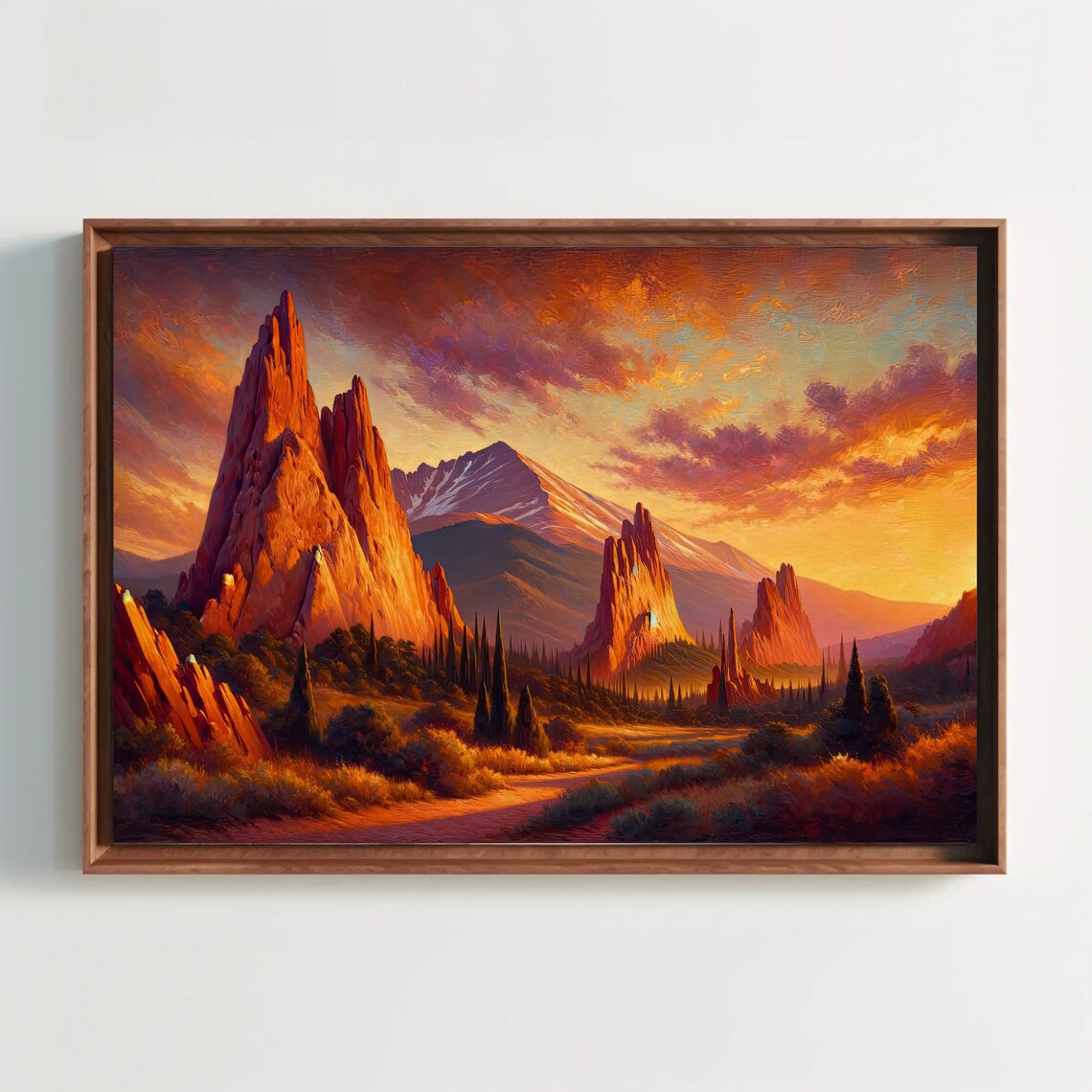 Garden Of The Gods Red Rock Spires And Pikes Peak Sunrise Poster