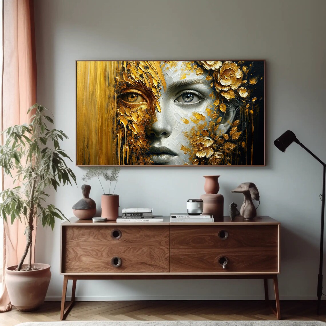 Golden Glimpse Portrait, Luxurious Hallway Art Print - Image 5