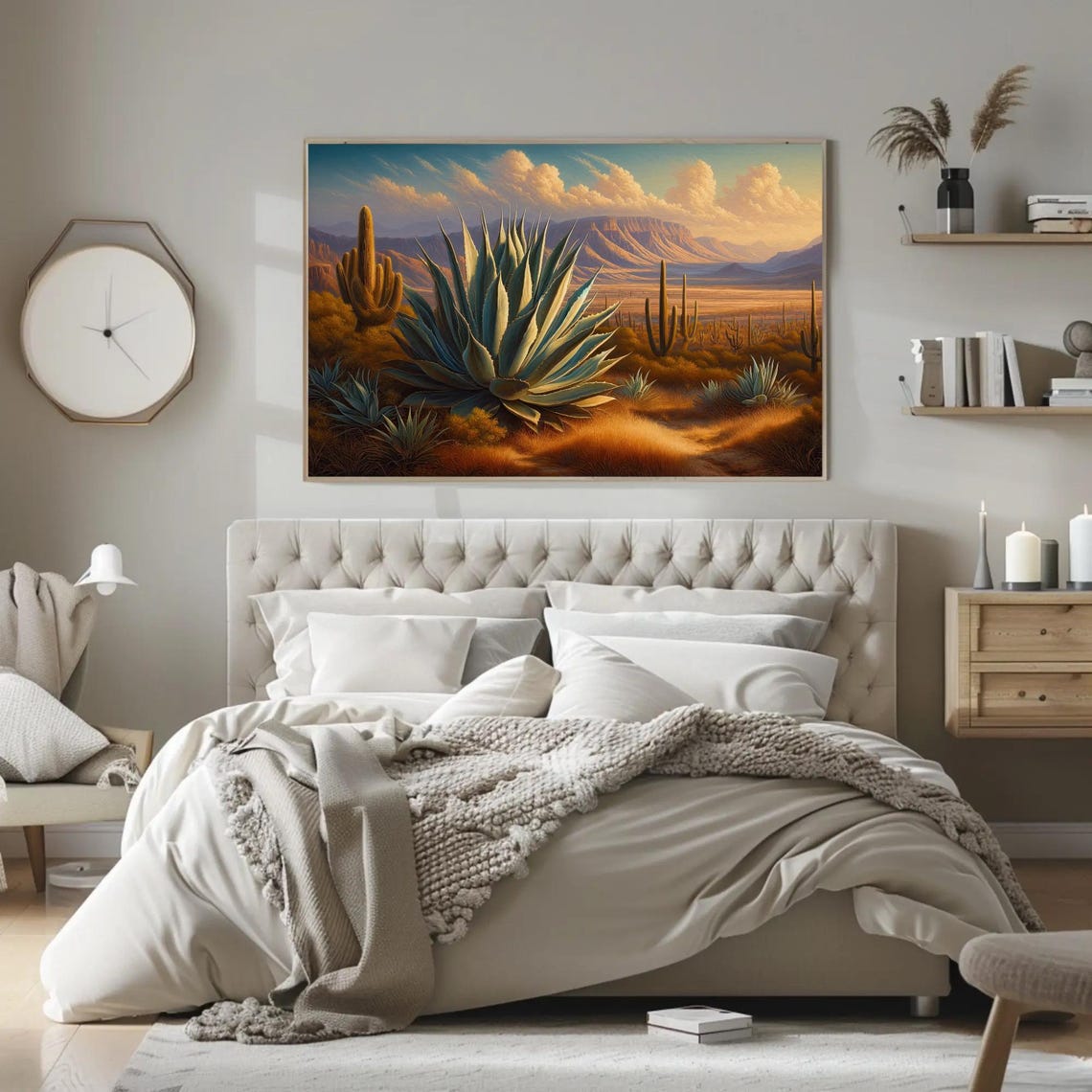 Southwest Agave Desert Sunset Landscape Watercolor Cactus Art Poster - Image 2