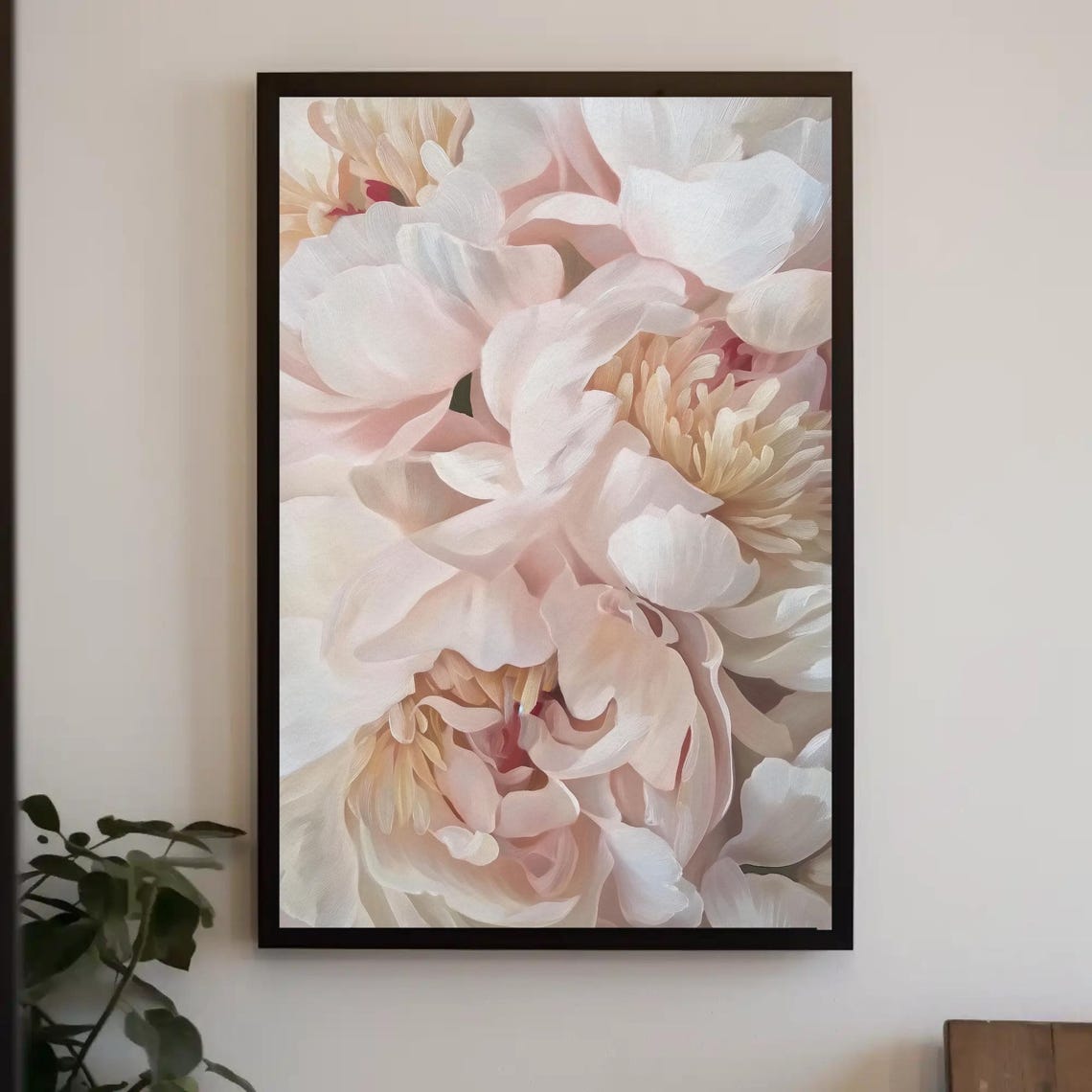 Soft Blush Peony Flowers Macro White Pink Floral Painting Poster