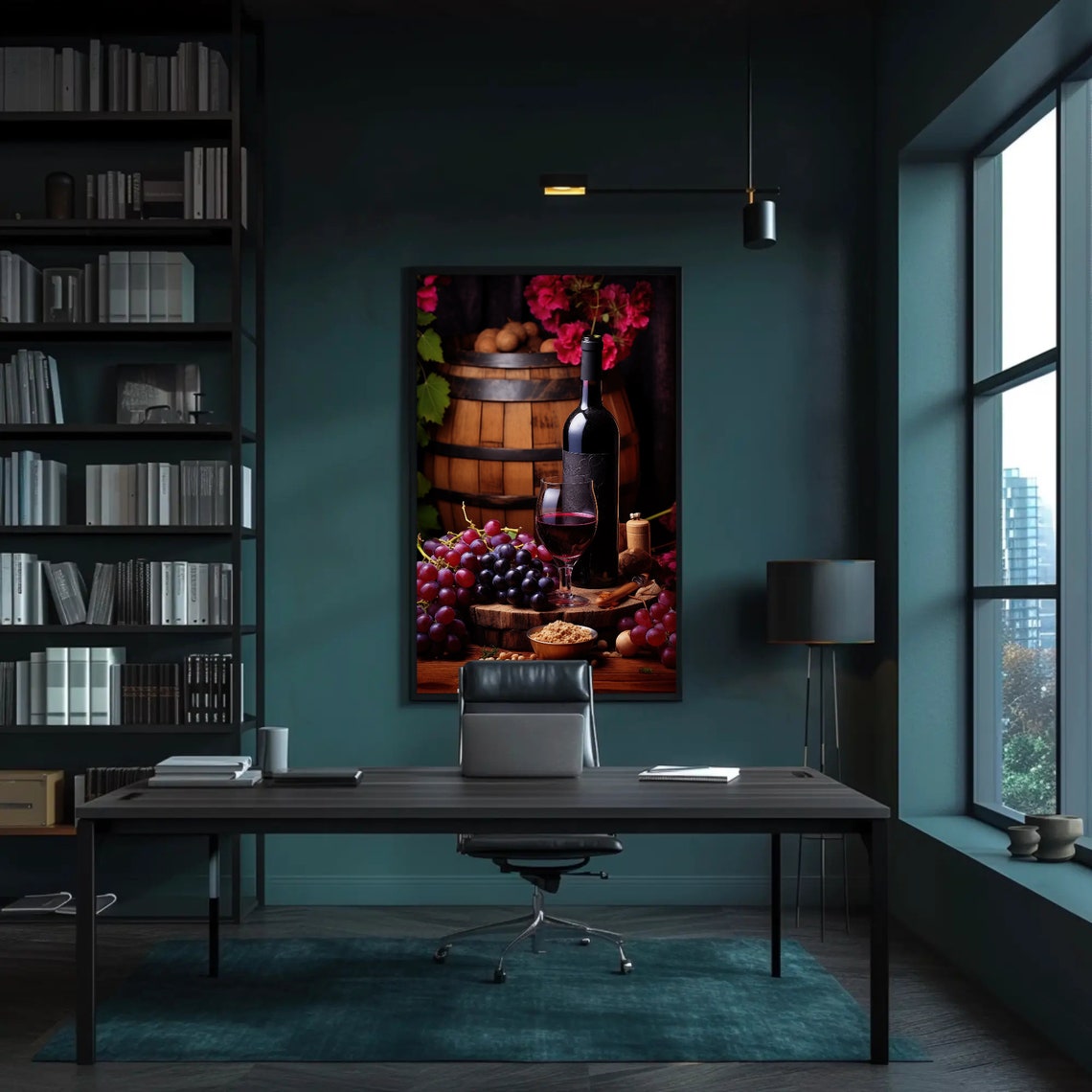 Red Wine Bottle Glass and Grapes Rustic Vineyard Still Life Art Poster - Image 5