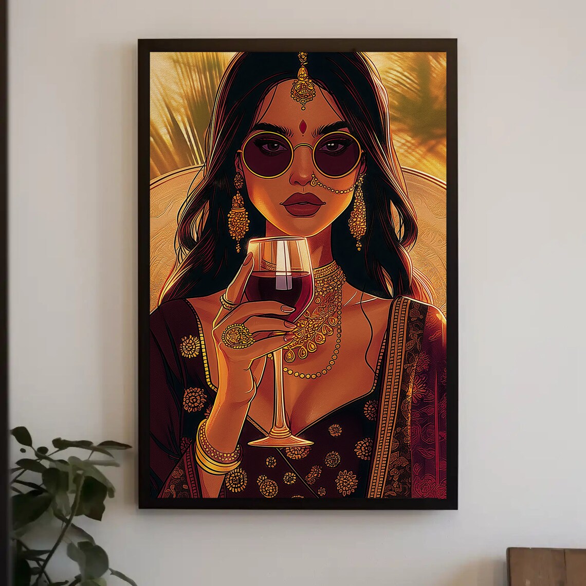Stylish Indian Woman Drinking Wine Poster Print