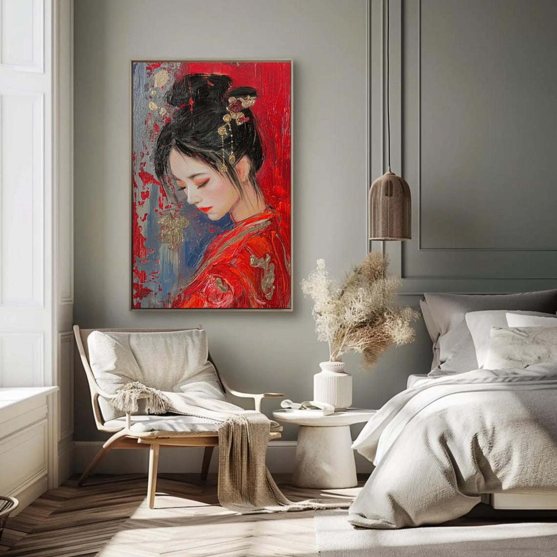 Pretty Chinese Girl In Traditional Dress Print Elegant Asian Oil Painting Cultural Wall Art For Living Room Or Bedroom - Image 2
