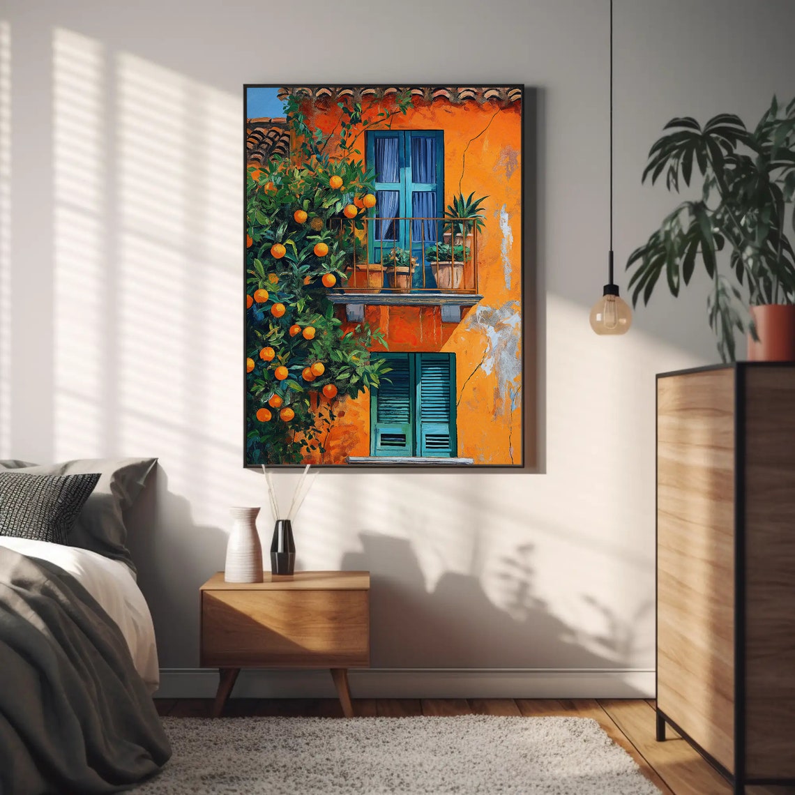Spanish Balcony Orange Tree Teal Shutters Mediterranean Wall Poster - Image 2