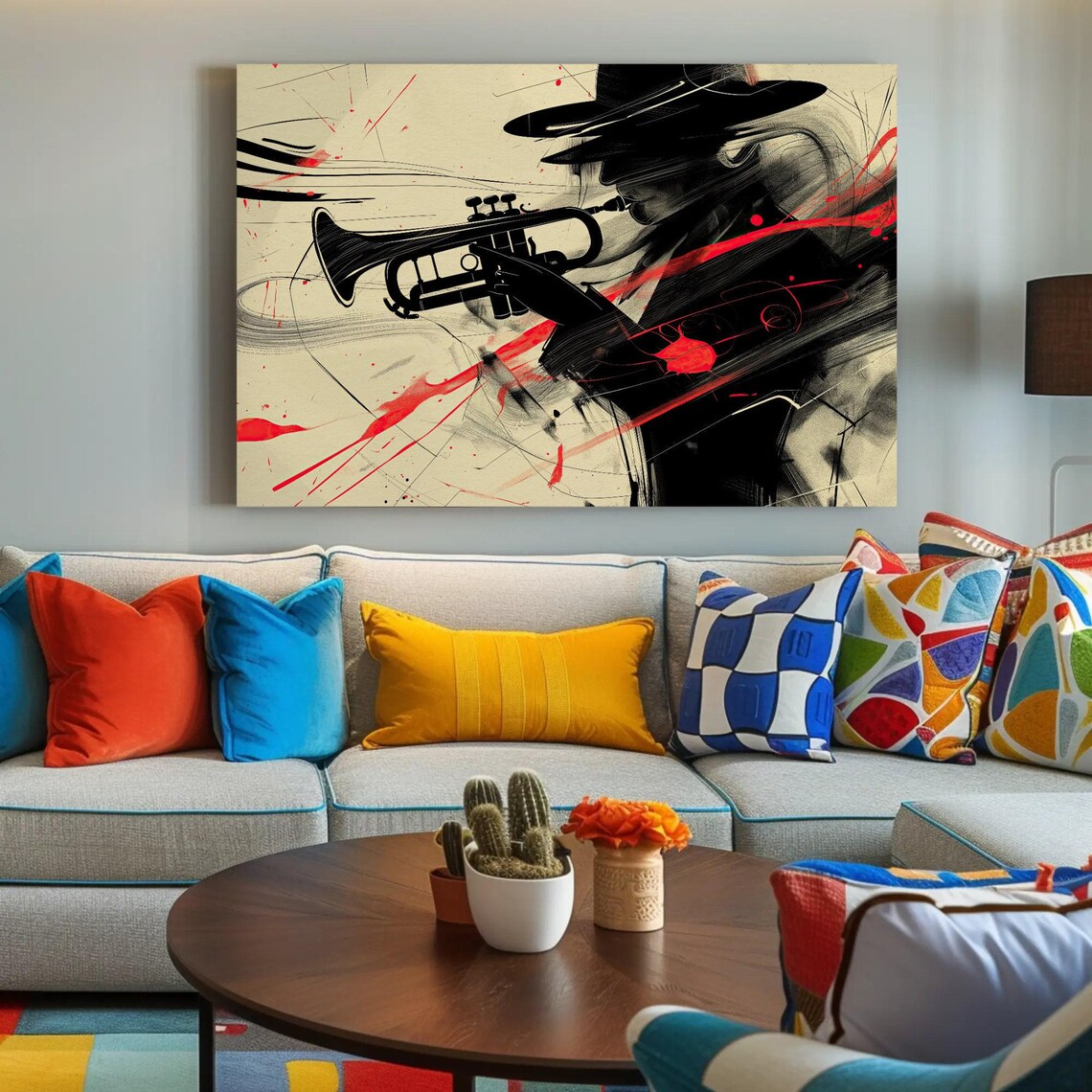 Abstract Jazz Trumpet Musician Ink Sketch Modern Music Poster - Image 2
