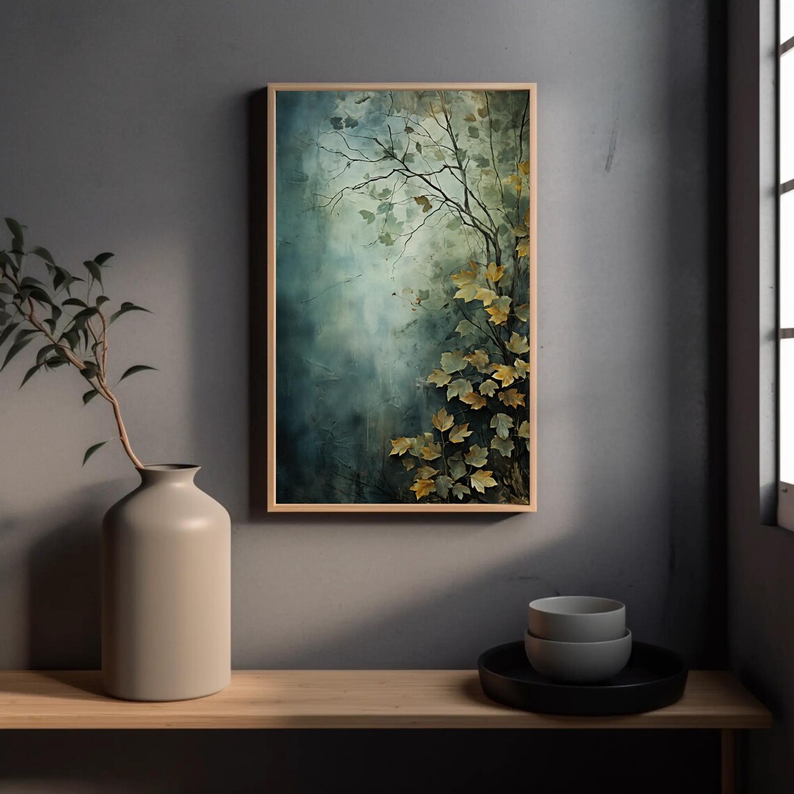 Abstract Golden Branches In Teal Fog Moody Nature Art Poster - Image 5