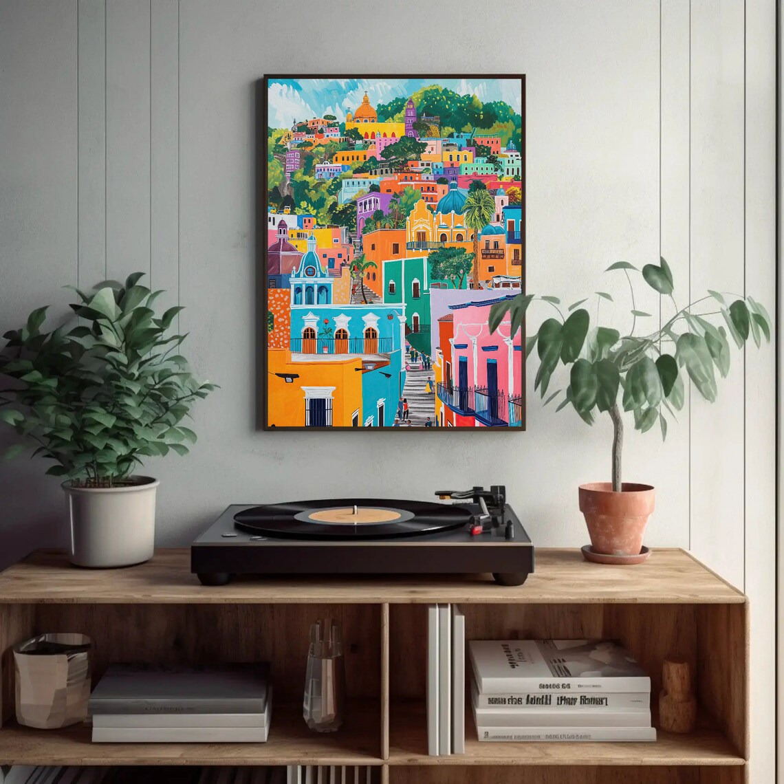 Guanajuato Mexico Steep Street Colorful Houses Staircase Wall Art - Image 3