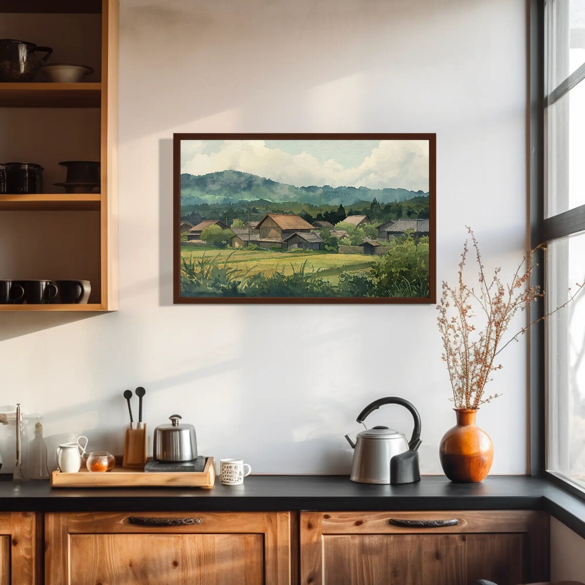Japan Countryside Rice Fields Village Watercolor Travel Poster - Image 3