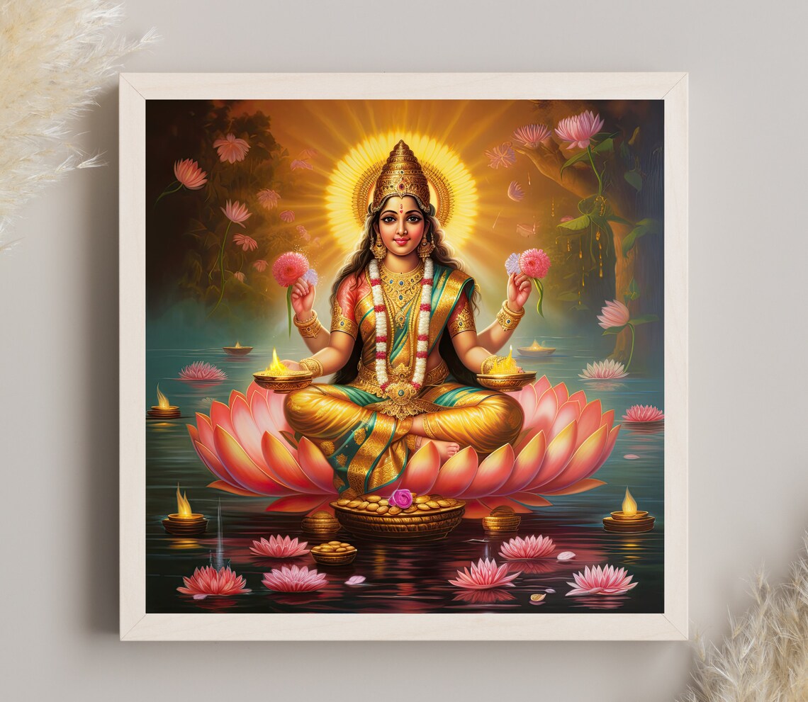 Lakshmi Hindu Goddess Art Print, Wealth Theme