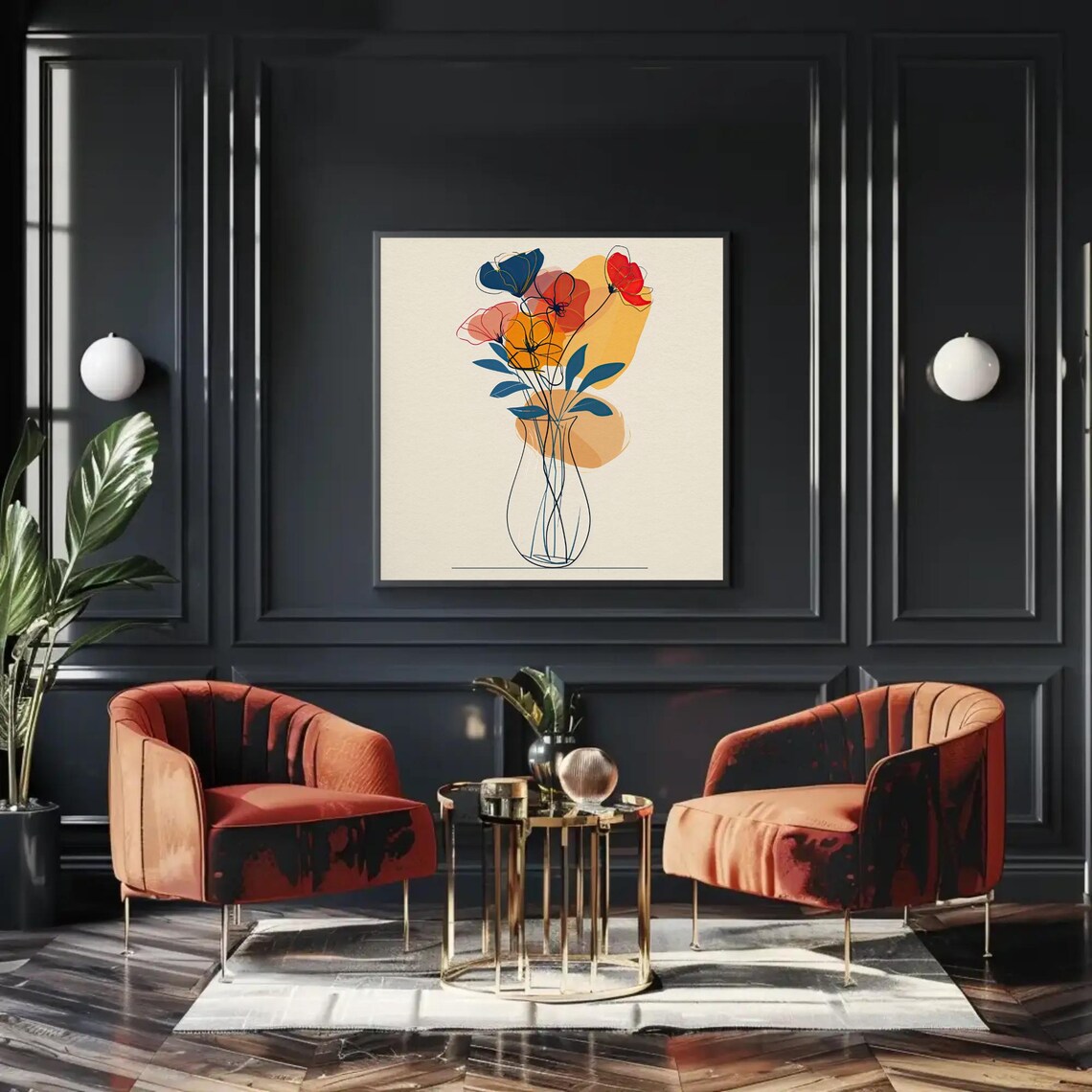 Minimalist Line Art Flowers In Vase Colorful Modern Abstract Poster - Image 4