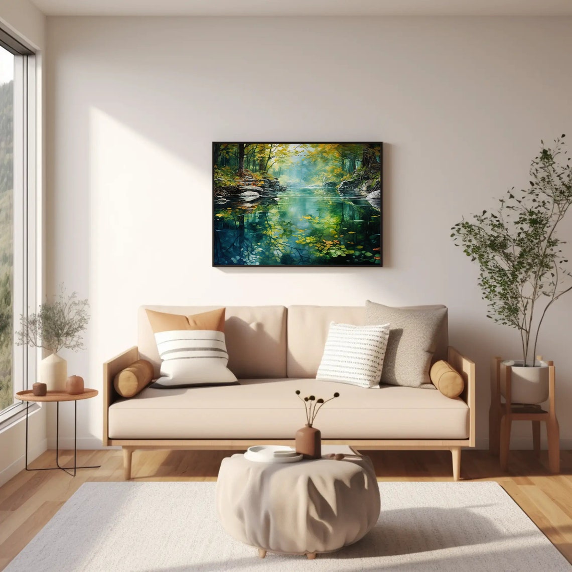 Forest Lake Mirror Reflection Clear Green Water Scene Poster - Image 2