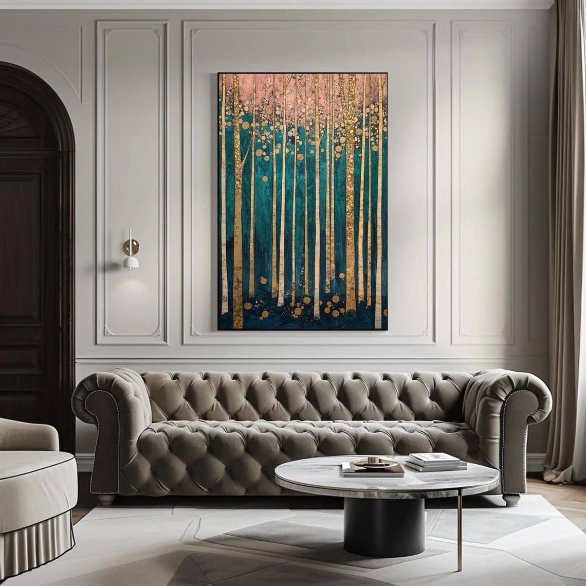 Enchanted Teal Forest With Golden Leaf Trees Woodland Poster - Image 5
