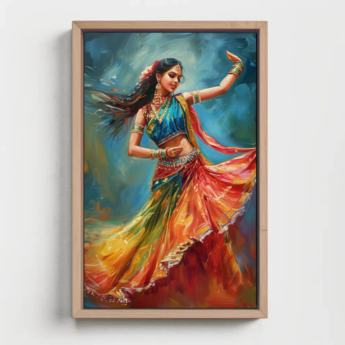 Indian Folk Dancer Colorful Swirling Dress Art Painting Poster - Image 5