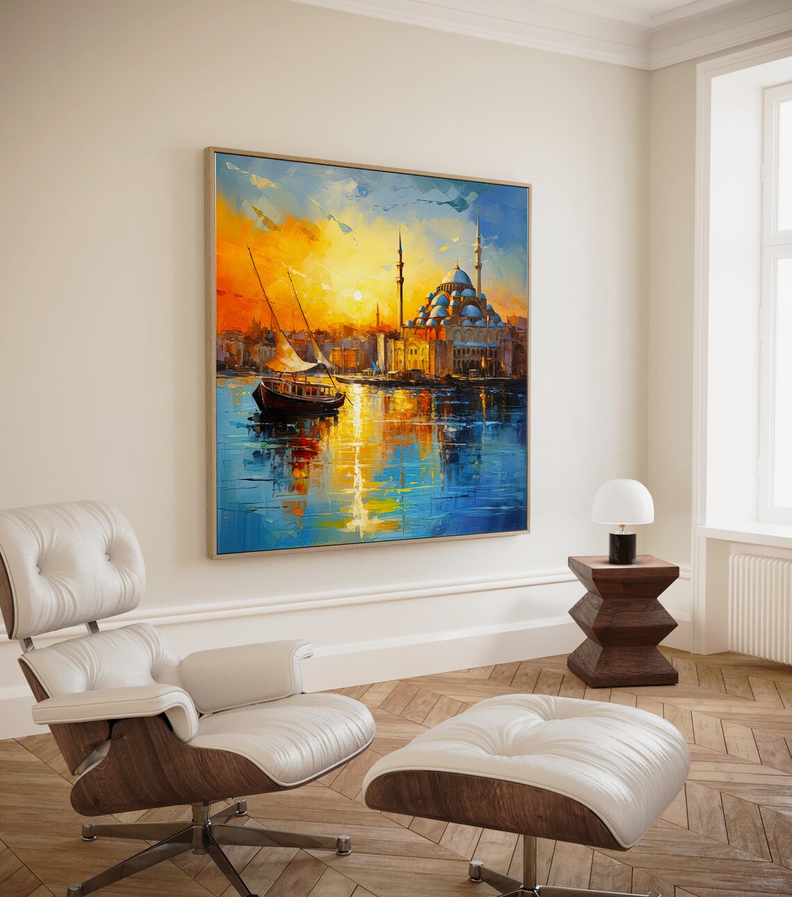 Istanbul Grand Mosque at Sunset With a Sailboat on the Water Poster - Image 4