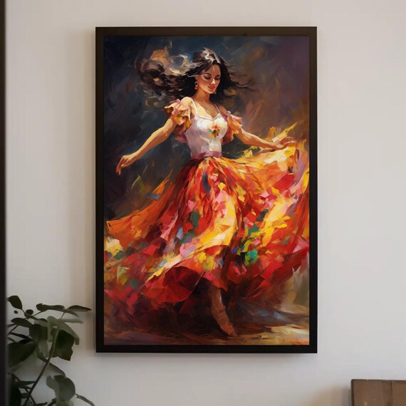 Mexican Folk Dancer Swirling In A Vibrant Floral Skirt Poster