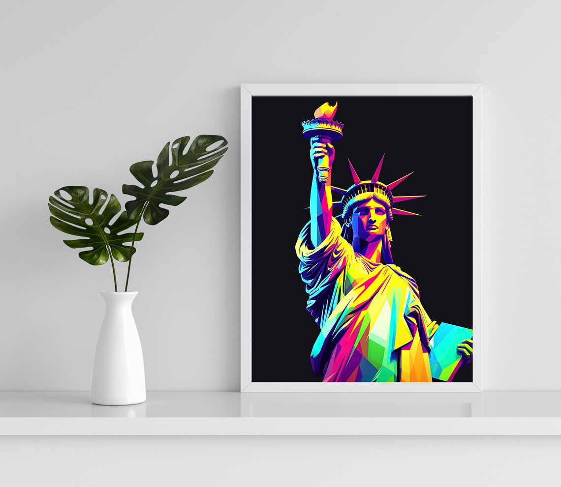 Statue of Liberty in Neon Pop Art on a Black Background Poster - Image 3