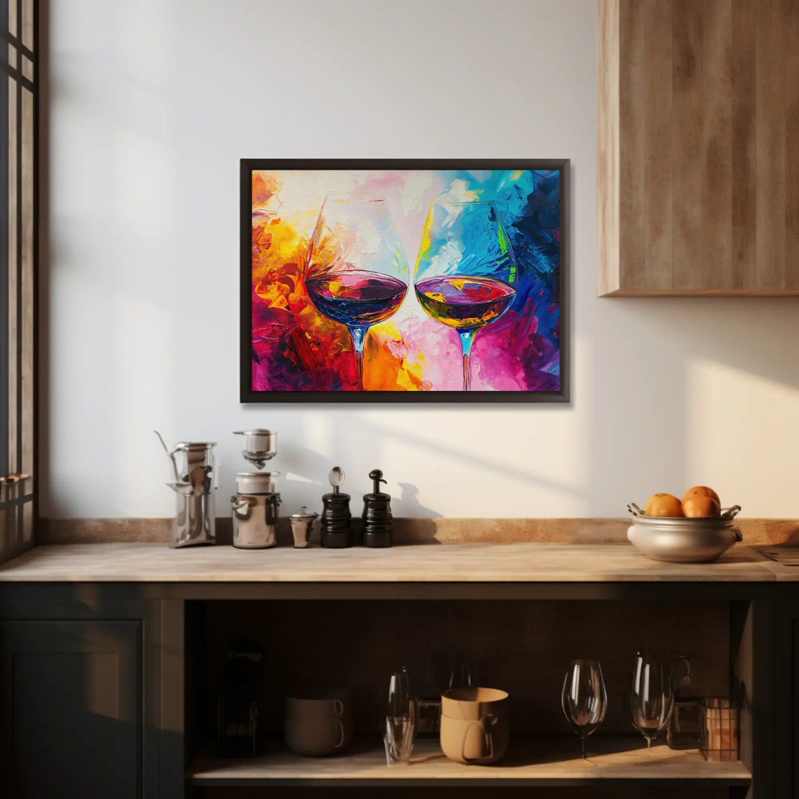 Two Wine Glasses Abstract Colorful Modern Kitchen Art Poster - Image 5
