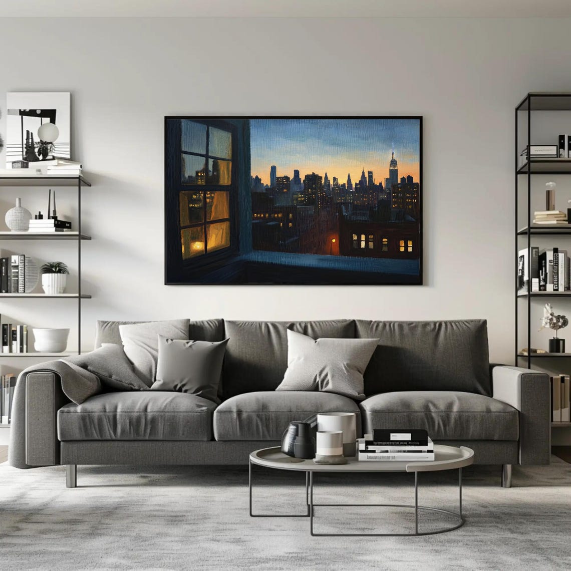 New York City Skyline Glowing At Dusk Seen From A Window Poster - Image 2