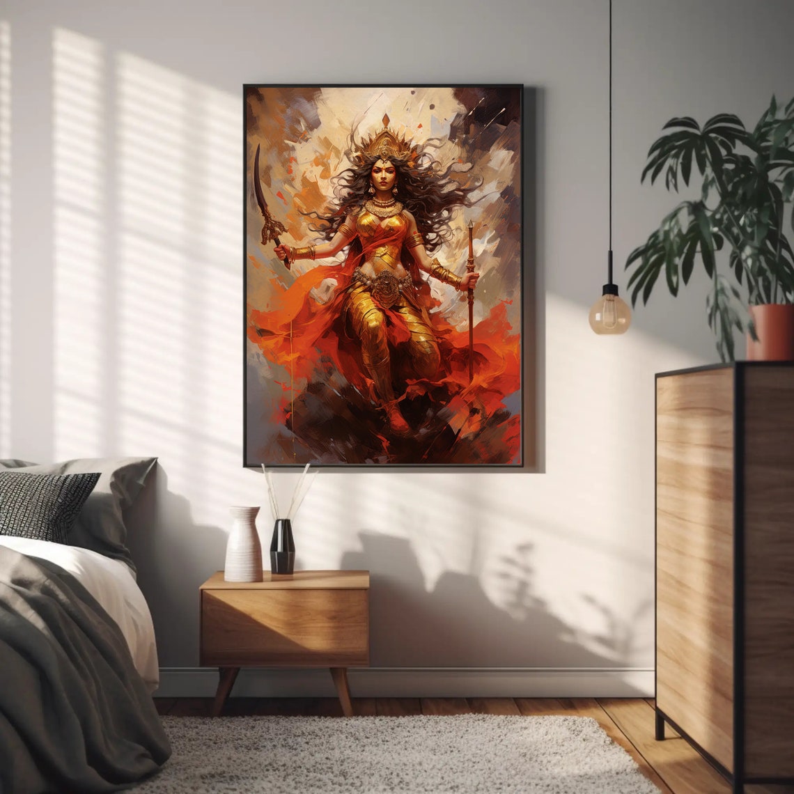 Warrior Goddess Durga In Red And Gold Holding Sword Art Poster - Image 4