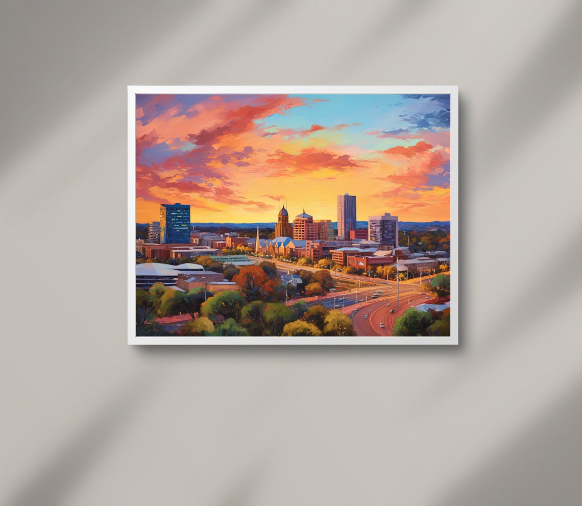 Adelaide Australia City Skyline Glowing at Sunset Art Poster - Image 3